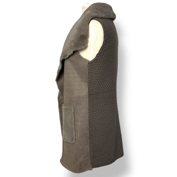 NWT Love Token Faux Suede Shearling Vest Taupe Mushroom Pockets Knit Back Sz XS - Picture 4 of 9